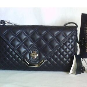 BROOKS BROTHERS LAMBSKIN QUILTED SHOULDER CROSSBODY BAG NAVY BLACK